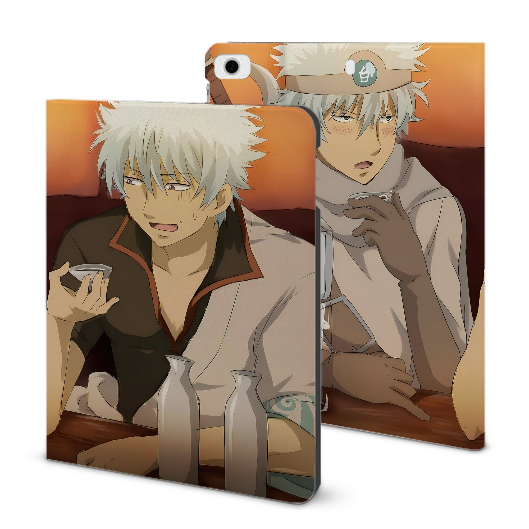 ぎんたま 坂田銀時（さかたぎんとき） 神楽 志村新八（しむら しんぱち） GINTAMA Sakata Gintoki Kagura Shimura Shinpachi IPad ケース ブック型 PUレザー TPU 耐衝撃 軽量 薄型 ペン収納なし 全面保護 IPad 各モデル対応